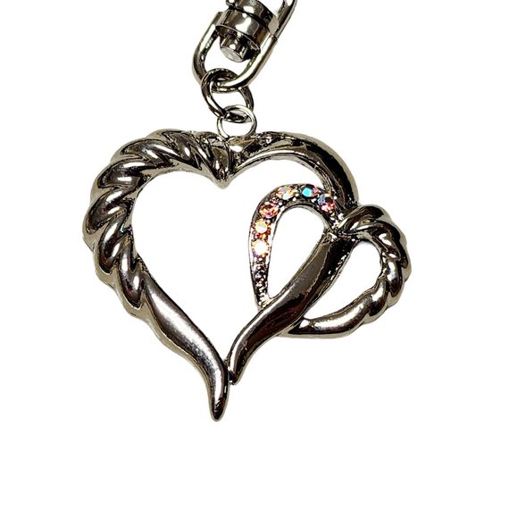 Double Heart With Iridescent Rhinestones Keychain - New - Great Gift -‎ - Picture 2 of 3
